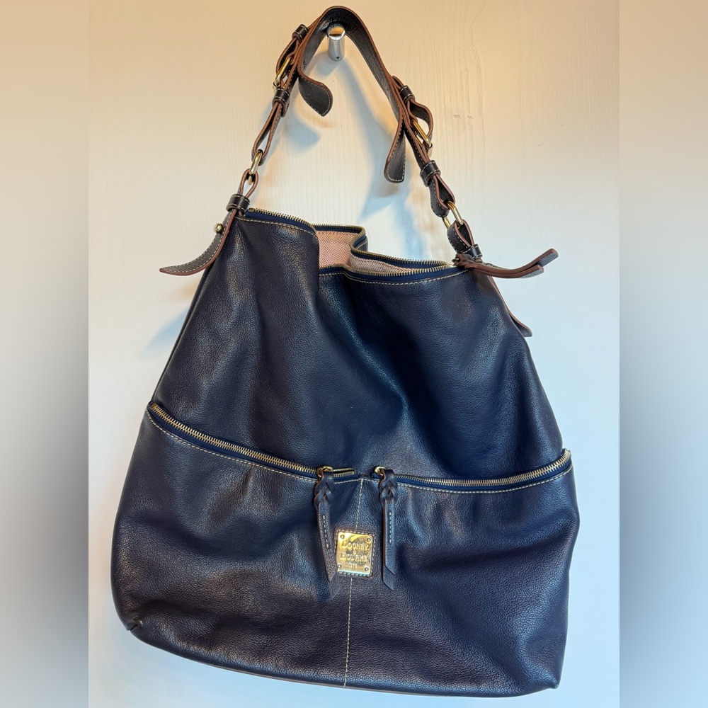 Dooney & Bourke Dillen Pocket Sac Leather Handbag Navy body Pink Canvas interior